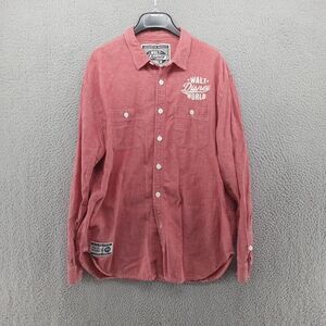 Walt‎ Disney World Shirt Mens Large Red Woven Linen Blend Button Up*